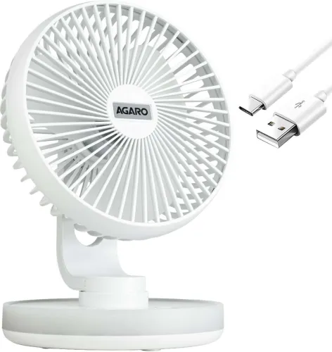 Image of AGARO Alpha Desktop Fan with Light, 4 Inches, 4 Speeds, Oscillating Table Fan, 34051 USB Fan (White)