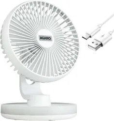 AGARO Alpha Desktop Fan with Light, 4 Inches, 4 Speeds, Oscillating Table Fan, 34051 USB Fan (White)