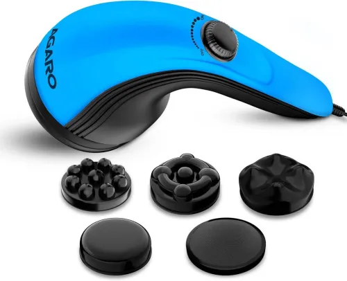 Image of AGARO Atom Plus Electric Handheld Full Body Massager, 4 Massage Heads, Mesh Cover, Variable Speed Settings for Pain Reli