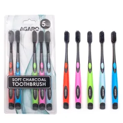 AGARO Charcoal Manual Toothbrush, Gentle Soft, Teeth Whitening For Adults & Children, Medium Tip Bristles, Family Pack o