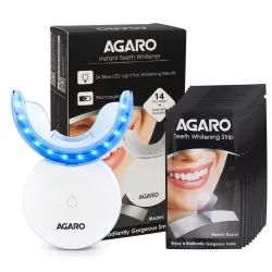 AGARO Dazzle Instant Teeth Whitening Kit with 14 Pcs Strips, Manual Dental Whitening Kit for adults, Oral Care, 24 Blue LED Light, Rechargeable, Removes Teeth Stains, Non Sensitive, Gentle &...