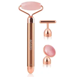 AGARO 3-In-1 Electric Rose Quartz Face Roller, Facial Roller Kit for Face, Eye, Neck, Anti-Aging Facial Massager for Anti-Wrinkles, Skin Firming and Lifting, (Rose Gold)