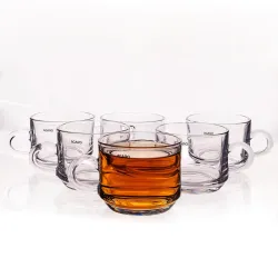 AGARO Elegant Glass Cup, 180ml, Set of 6, Crystal Clear Espresso Coffee Cup, Toughened Glass Wall with Handle, for Hot C