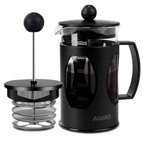 Image of AGARO Elite French Press Coffee And Tea Maker, Borosilicate Glass Body With Sleeves, Glass Carafe, BPA Free Plastic Lid 