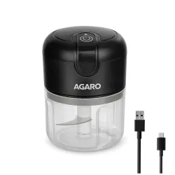 AGARO Elite Rechargeable Mini Electric Chopper, Food Grade Bowl, Stainless Steel Blades, Rechargeable, One Touch Operation, for Chopping Garlic, Ginger, Onion, Vegetable, Nuts, 250 Ml, Black