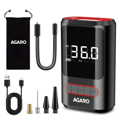 Image of AGARO Galaxy Portable Tyre Inflator for Cars, Bikes, Bicycles & Balls, 150 PSI Pressure, 2 X 2000mAh Battery, Digital Di