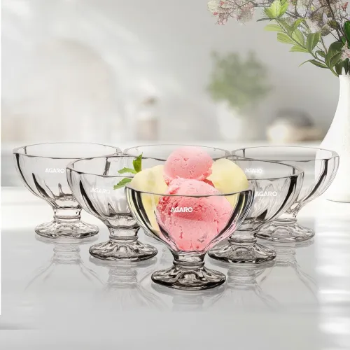 Image of AGARO Glass Elegant Ice Cream Bowl 140ml Set of 6, Ice Cream Bowl