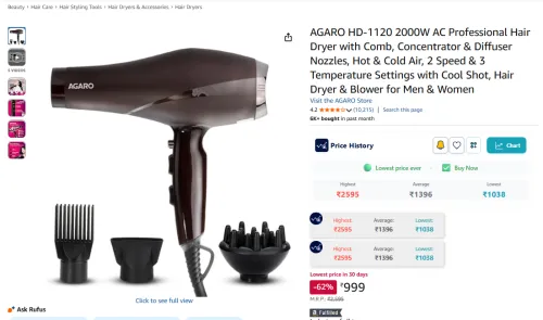 Image of AGARO HD-1120 2000W AC Hair Dryer