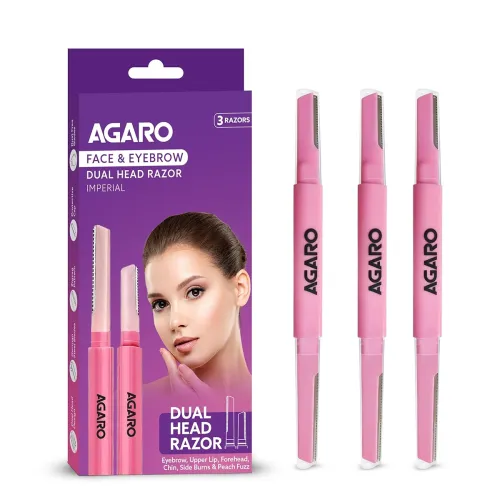 Image of AGARO Imperial Face & Eyebrow Razor for Women (Pack of 3) | Dual Blade Head with German Blades | Easy Facial Hair Shapin