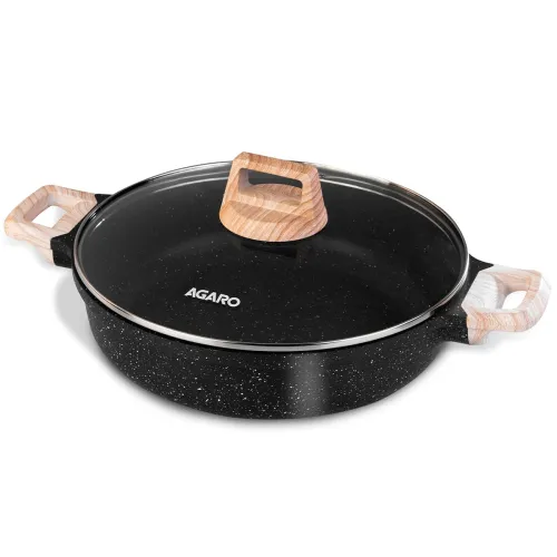 Image of AGARO Imperial Granite Non Stick Kadai with Glass Lid, 3.8L / 28cm, Deep Frying Pan, Biryani Pot, Cast Aluminium Body