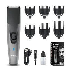 AGARO Beard Trimmer MT5005, 90 mins run time with Type C, 6 comb attachments, Self sharpening blades | Trimmer for Men