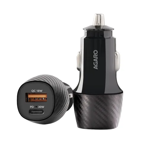 Image of AGARO Pulse Car Charger, Dual Port with 51W Fast Car Charger with Dual Output (33W Pd Type C Port + 18W USB A Port), Fas