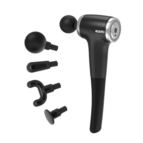 Image of AGARO Regency Gun Massager, 4 Heads, 13 Speed, Rechargeable, Handheld, Percussion Muscle Massager for Full Body Massage