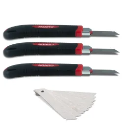 AGARO Retractable Heavy Duty 18 mm Cutter Utility Knife (Set of 3), 3 Preloaded & 10pcs Extra Blades In Container, Comfo