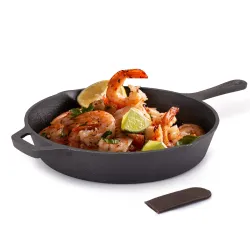 AGARO Royal Pre Seasoned Cast Iron Deep Round Fry Pan, 26cm Diameter, 1.8L, No Chemical Coating, Rigid Handles, Fast Hea
