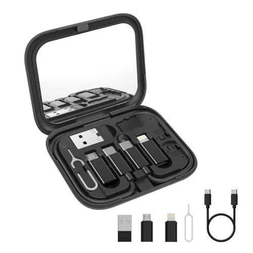 Image of AGARO Snapcase 6-in-1 Multifunctional 60W Fast Charging Case, Built-in Type-C, USB-A, Lightning & Micro-USB Cables