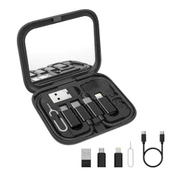 AGARO Snapcase 6-in-1 Multifunctional 60W Fast Charging Case, Built-in Type-C, USB-A, Lightning & Micro-USB Cables, Makeup Mirror, Phone Stand, Sim Storage, Sim Eject Pin, Travel Charging Ki...