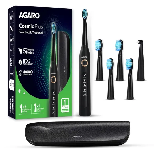 Image of AGARO Sonic Electric Toothbrush with 5 Brush Heads