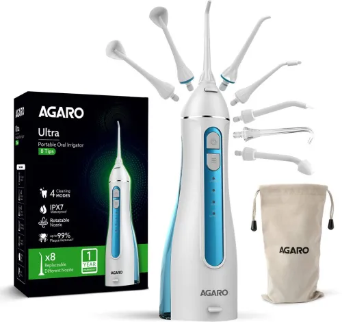 Image of AGARO Ultra Plus Portable Dental Flosser: 8 nozzles, 4 modes, cordless