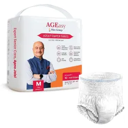 AGEasy (Max Group) Unisex Adult Diaper Pants | M (Waist 24-45 inches) | 10 Units | Overnight Leak Protection | Wetness Indicator | Odour Lock | Anti-Bacterial | Skin Friendly