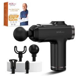 AGEasy (Max Group) Relief Compact Massage Gun with 1-Year Warranty | 6 Speed Levels, 4 Massage Heads | USB Type-C Rechargeable Handheld Massager | Full Body Pain Relief Muscle Massage Machine for Men & Women (Black)