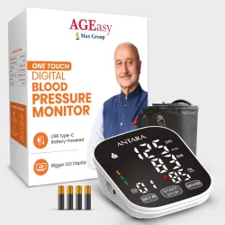 AGEasy (Max Group) Automatic Digital Blood Pressure Machine Battery / USB Type C, Bp Monitor (White and Black)