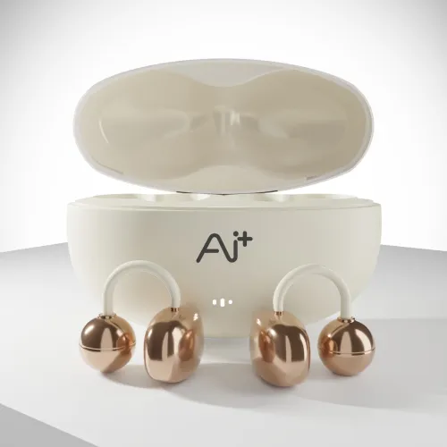 Image of Ai+ NovaPod Clips 22H Playtime, Ultra-Light, Dual Mic, IPX4, Stylish Attachments Bluetooth Headset (Gold Chrome, True Wi