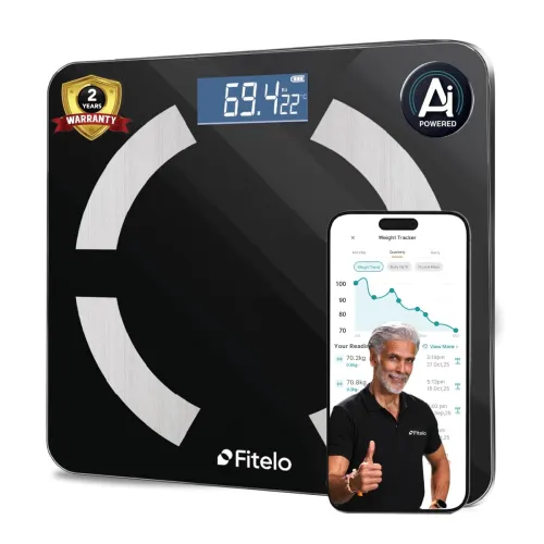 Image of AI Powered Smart BMI Weight Scale | Track 18+ Body Parameters | 2 Yr Warranty | 100+ User Profiles | Large Foot Area | F