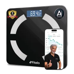 AI Powered Smart BMI Weight Scale | Track 18+ Body Parameters | 2 Yr Warranty | 100+ User Profiles | Large Foot Area | F
