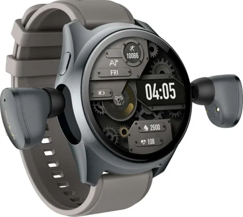 Image of Ai+ Wearbuds with Built-in TWS, ENC & Sports Modes, Health Suite Smartwatch (Space Grey Strap, Free Size)