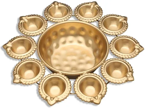 Image of AICRAFTS 10-Diya Decorative Urli Bowl – Gold, Pack of 1