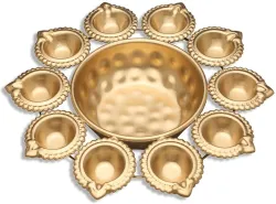 AICRAFTS 10-Diya Decorative Urli Bowl – Gold, Pack of 1