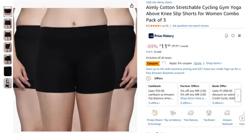 Image of Aimly Women’s Cotton Stretchable Shorts Pack of 3