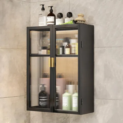 Image of AINEXA 2-Layer Carbon Steel Bathroom Storage Cabinet (40 cm, Black)