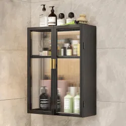 AINEXA 2-Layer Carbon Steel Bathroom Storage Cabinet (40 cm, Black)