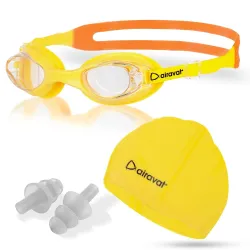 AIRAVAT Hydro 0027 Swimming kit, Swimming Set With Swimming Goggle Nose & Ear Plug And Swim Cap | Optic Quality Poly carbonate Lenses, 100% UV Protection Anti-fog Coated, Ultra Durable (Yell...