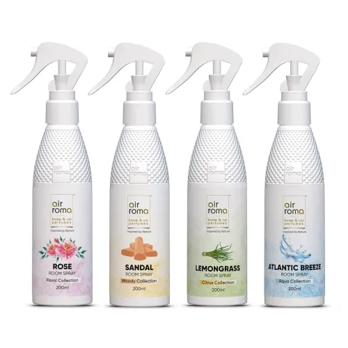 Image of AIR-ROMA Air Freshener Spray Combo of 4 (200ml Each) | Atlantic Breeze, Sandal