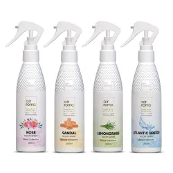 AIR-ROMA Air Freshener Spray Combo of 4 (200ml Each) | Atlantic Breeze, Sandal, Lemon Grass, Rose | Long-Lasting Odour Eliminator for Living Room, Hotels, Work Space, Office, Toilet