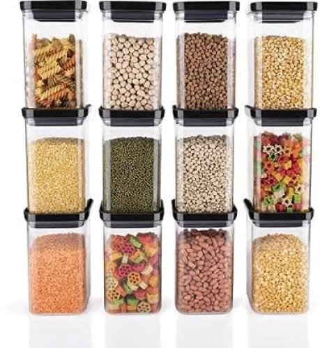 Image of Airtight Plastic Unbreakable Square Containers, Kitchen Storage Container, Grocery Container & Container Set - 1100ML (P