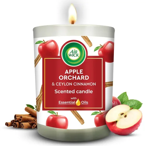 Image of Airwick Scented Candle for Home & Gift Purpose |Apple Orchard & Ceylon Cinnamon Aroma Fragrance |40 Hours Burn Time