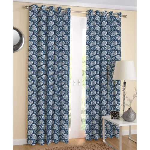 Image of Airwill Cotton Paisley Grommet Eyelet Door Curtain, 4 X 7 Ft, Blue, Pack of 2