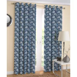 Airwill Cotton Paisley Grommet Eyelet Door Curtain, 4 X 7 Ft, Blue, Pack of 2, Grommets(Eyelet) - Blackout