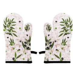 Airwill 100% Heat Resistance, Floral Designed Kitchen Oven Mitts (Gloves) (Green, Black, Pack of 2)