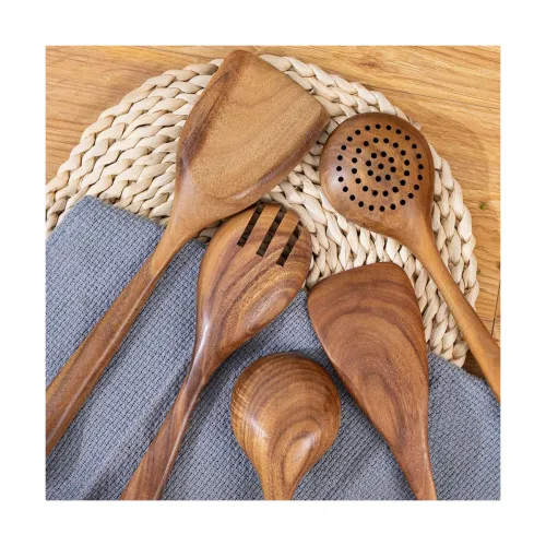 Image of AIUHI Handmade Teak Wood Cooking Spoons (Set of 5)