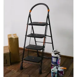 AJAAQI 4 Step Black Diamond Step Steel Ladder Heavy Duty Wide Step 4.3 F