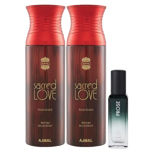 Image of Ajmal 2 Sacred Love Deo 200ML & Prose EDP 20ML Pack of 3 (Total 420ML) for Men & Women