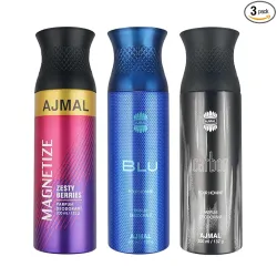 Ajmal Magnetize, Blu Homme & Carbon Deodorants 200ml * Pack of 3