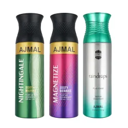 Ajmal Nightingale, Magnetize & Raindrops Deodorants 200ml * pack of 3