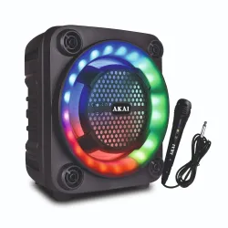 AKAI PartyMate Pro PM-40P | Wireless Bluetooth Party Speaker | 40W RMS | Dynamic Light Show | Upto 6Hrs Playtime | Portable Outdoor Party Speaker| Karaoke Support with Wired Mic| (Black)