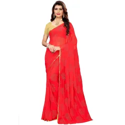 AKHILAM Womens Chiffon Woven Border Saree with Unstitched Blouse Piece